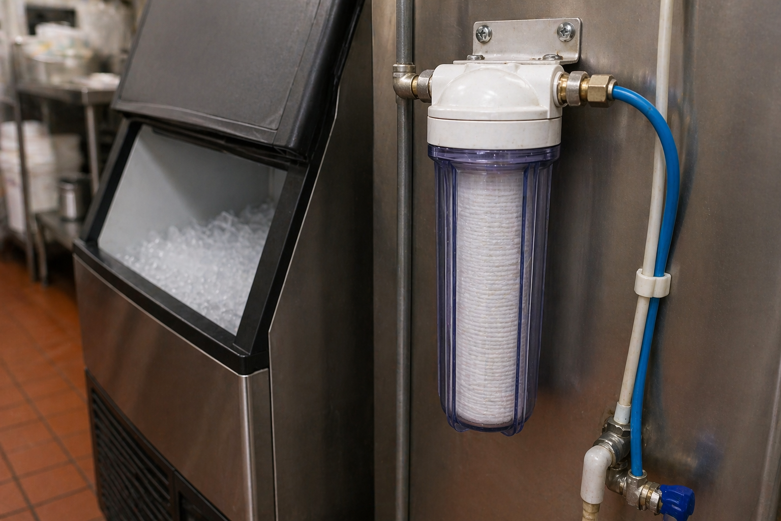 Ice machine water filter maintenance